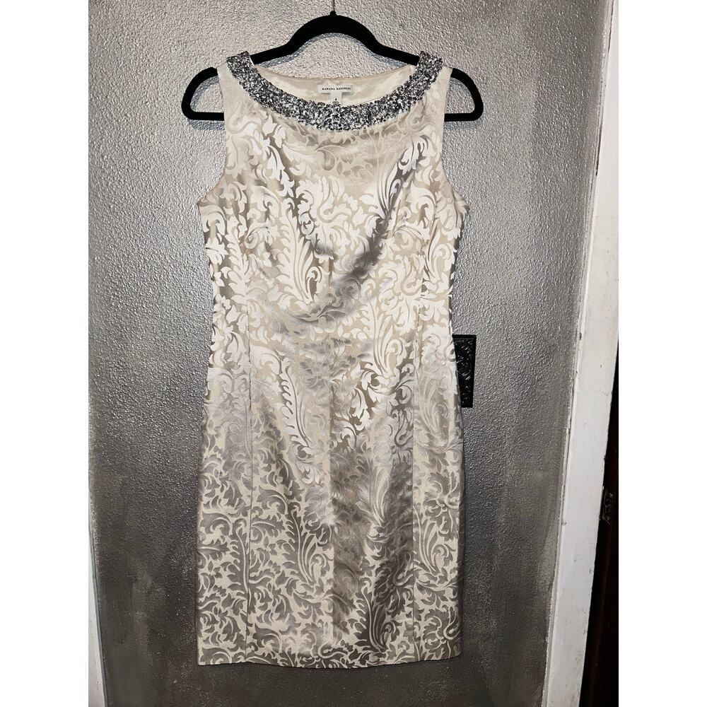 Banana Republic Cream Rhinestone Bejeweled Cocktail Baroque Sleeveless Dress